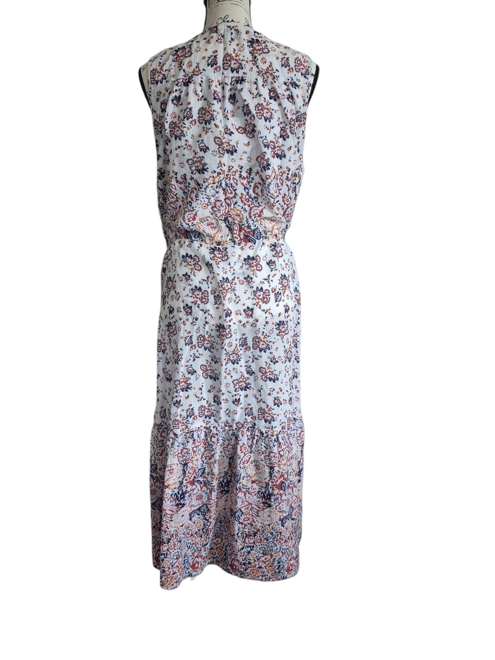 Lucky 2X Floral Border Print Cotton Maxi WesternBoho V Neck Drawstring Coastal - Picture 5 of 9